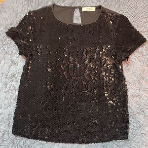 Vicolo Black Sequin Top Size M Made in Italy